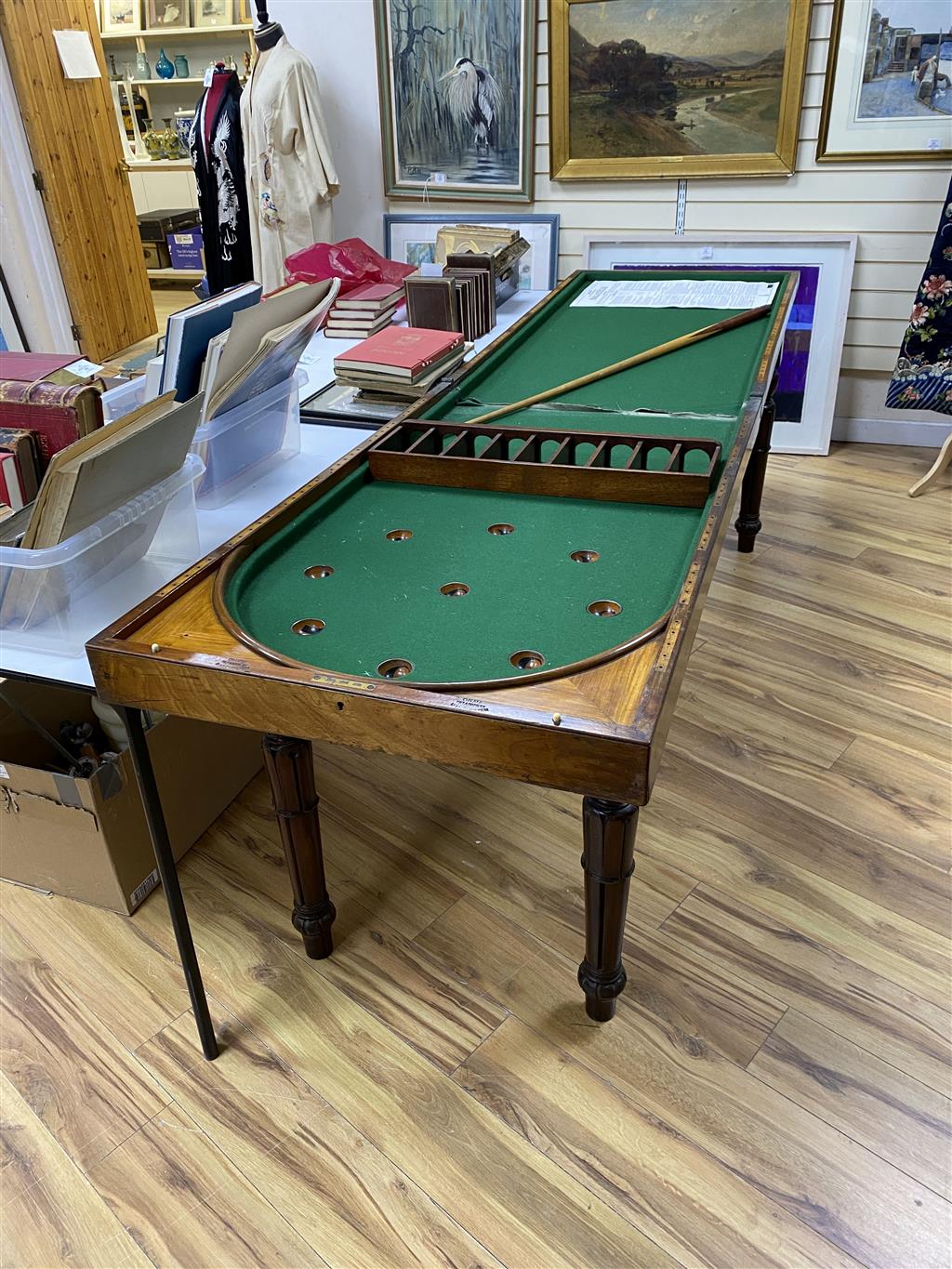 An early Victorian mahogany bagatelle table, width 120cm, depth 64cm, height 90cm
